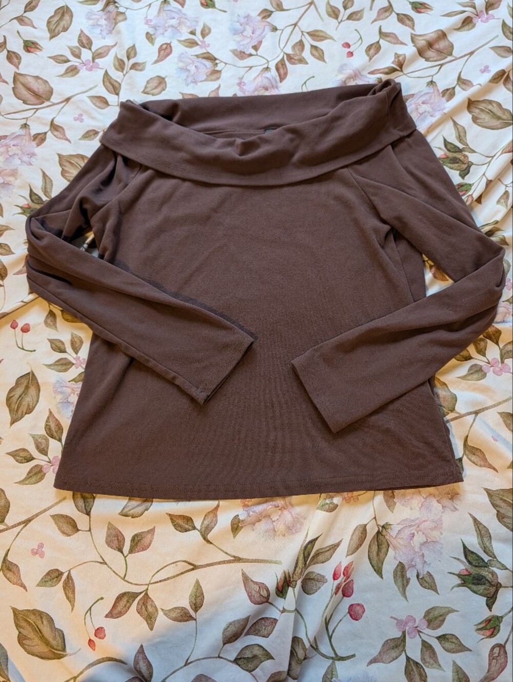 Off-the-Shoulder Long Sleeve Sweater - Brown
